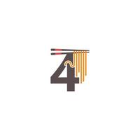 nummer 4 met eetstokjes en noedelpictogram logo-ontwerp vector