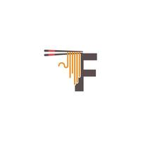 letter f met eetstokjes en noedelpictogram logo-ontwerp vector