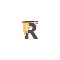 letter r met eetstokjes en noedelpictogram logo-ontwerp vector