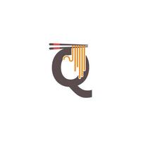 letter q met eetstokjes en noedelpictogram logo-ontwerp vector