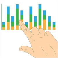 illustratie van een hand die naar verkoopstatistieken wijst. vector cartoon illustratie