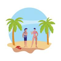 jonge jongen met vrouw op het strand zomers tafereel vector