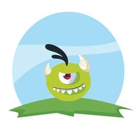 grappig monster met hoorns in het veld vector