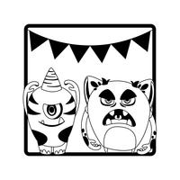 monochroom frame met monsters en slingers opknoping vector