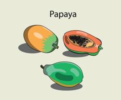 een set papaya-illustraties kan worden gebruikt als cartoonpapaja, pictogram of in merch. vector