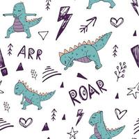 dinosaurus in yoga asana's, met de hand getekend vector naadloos patroon