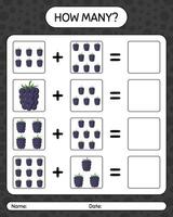 hoeveel tellen spel met blackberry. werkblad voor kleuters, activiteitenblad voor kinderen, afdrukbaar werkblad vector