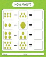 hoeveel tellen spel jack fruit. werkblad voor kleuters, activiteitenblad voor kinderen, afdrukbaar werkblad vector