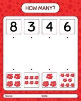 hoeveel tellen spel met redberry. werkblad voor kleuters, activiteitenblad voor kinderen, afdrukbaar werkblad vector