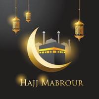 hadj mabrour achtergrond met halve maan, lantaarn en kaaba. vector