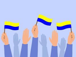 handen opgewekt met nationale vlaggen. het concept van de strijd voor vrede in oekraïne. vectorafbeeldingen. vector