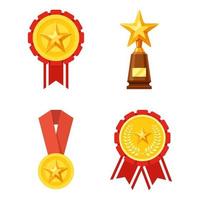 vectorillustratie van medailles en trofeeën. geschikt voor de ontwerpelementen van een kampioenschap, prijsavond en sportkampioen of prestatieprijs. iconen van medailles en trofeeën voor kampioen vector