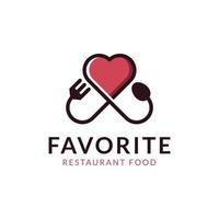 hou van voedsel logo-ontwerp met hart vector pictogram voor restaurant favoriete logo sjabloon