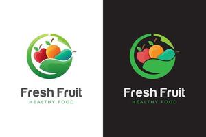 natuur vers fruit eten en verschillende soorten fruit logo-ontwerp vector