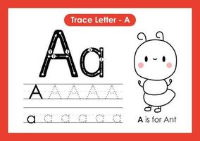 alfabet trace letter a tot z voorschoolse werkblad met letter a ant vector