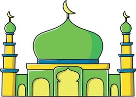 vectorillustratie van moskee met twee pilaren in groen geweldig voor decoraties, stickers, banners, advertenties, sociale media, tijdschriften, boeken, kleurboeken en andere grafische elementen. vector