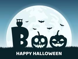 Halloween-achtergrond met de duivel van de glimlachpompoen in kerkhof en de volle maan vector