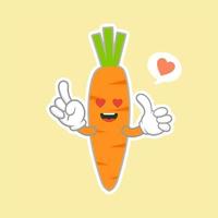 schattig en kawaii wortel karakter. ballon sticker. koele groente. vectorillustratie. wortel slim nerd karakter op een blauwe achtergrond. gezond voedselconcept. slimme veganistische dieetposter vector