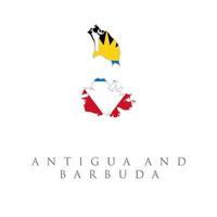 antigua en barbuda kaart vlag. kaart van antigua en barbuda met de nationale vlag van antigua en barbuda geïsoleerd op een witte achtergrond. vector