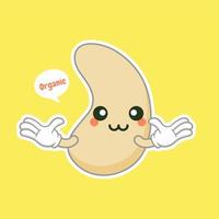 schattig en kawaii cashew nier vorm moer platte stripfiguur. vectorboon met hoofd en ogen, komische superfoodheld. vegetarisch eten, gezonde groente vector