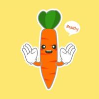 schattig en kawaii illustratie van grappige wortel stripfiguur, veganistisch concept, wortel liefde. voedsel en groente concept.orange wortel logo icoon vector