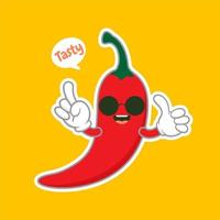 schattig en kawaii chili karakter platte ontwerp vectorillustratie. kan worden gebruikt in restaurantmenu's, kookboeken en biologisch boerderijlabel. hete chili peper stripfiguur vector