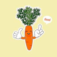 wortel stripfiguur geïsoleerd op een achtergrond in kleur. gezonde voeding grappige mascotte vectorillustratie in plat ontwerp. voedsel, veganistisch, vegetarisch en plantaardig concept.orange wortel logo icoon vector