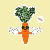 wortel stripfiguur geïsoleerd op een achtergrond in kleur. gezonde voeding grappige mascotte vectorillustratie in plat ontwerp. voedsel, veganistisch, vegetarisch en plantaardig concept.orange wortel logo icoon vector