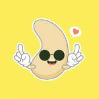 schattig en kawaii cashew nier vorm moer platte stripfiguur. vectorboon met hoofd en ogen, komische superfoodheld. vegetarisch eten, gezonde groente vector