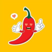 schattig en kawaii chili karakter platte ontwerp vectorillustratie. kan worden gebruikt in restaurantmenu's, kookboeken en biologisch boerderijlabel. hete chili peper stripfiguur vector