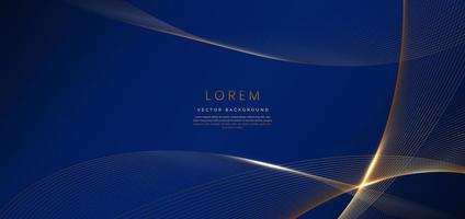 abstracte luxe gouden lijnen gebogen overlappende op donkerblauwe achtergrond. sjabloon premium award ontwerp.