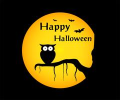 happy halloween achtergrond met illustratie uil silhouet op maan vector