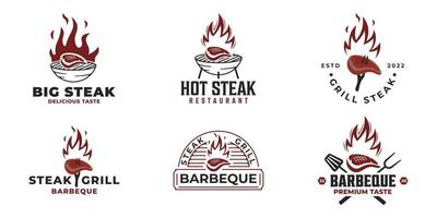 set bundel van steak barbecue logo vector illustratie ontwerp, hot steak grill barbecue logo sjabloon