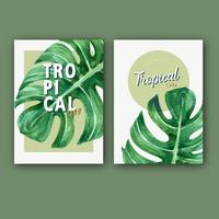 Tropische kaart invitatoin ontwerp zomer met planten gebladerte exotische, creatieve aquarel vector illustratie sjabloonontwerp