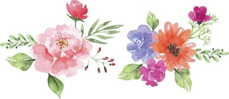 set aquarel boeketten van heldere veelkleurige bloemen. handgeschilderd voor ontwerp en uitnodigingen.