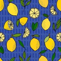 gele citroenen met bladeren. citrus voor limonade, vitamines, gezond vegetarisch eten. vector naadloze patroon geïsoleerd op een witte achtergrond. levendige zomer illustratie. voor bedrukking op papier en stof.