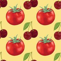 rode tomaat en kersen naadloze patroon vector