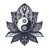 vintage yin en yang in lotus vector