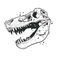 dinosaurus hoofd skelet hand getekende vectorillustratie op witte achtergrond