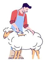 landarbeider met lam semi platte rgb kleur vectorillustratie. mannelijke veehouder die schapen scheren geïsoleerde stripfiguur op witte achtergrond vector