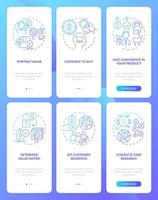 bepaal prijsstrategie blauwe gradiënt onboarding mobiele app-schermset. walkthrough 3 stappen grafische instructiepagina's met lineaire concepten. ui, ux, gui-sjabloon. talloze pro-bold, reguliere lettertypen gebruikt vector
