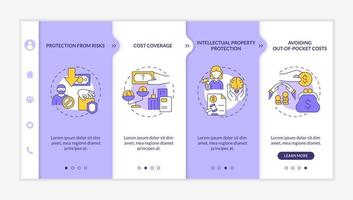 zakelijke verzekering belang paarse en witte onboarding sjabloon. Dekking. responsieve mobiele website met lineaire conceptpictogrammen. webpagina walkthrough 4 stap schermen. lato-bold, gewone lettertypen gebruikt vector