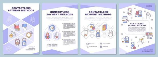 contactloze betalingsmethode brochure sjabloon. boekje afdrukontwerp met lineaire pictogrammen. vectorlay-outs voor presentatie, jaarverslagen, advertenties. arial-black, talloze pro-reguliere lettertypen gebruikt vector