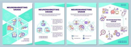 brochure sjabloon voor gebruik van neuromarketing. onderzoek naar klantgedrag. flyer, boekje, folder afdrukken, omslagontwerp met lineaire pictogrammen. vectorlay-outs voor presentatie, jaarverslagen, advertentiepagina's vector