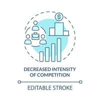 verminderde intensiteit van concurrentie blauw concept icoon. externe zakelijke groei abstracte idee dunne lijn illustratie. minder concurrentie, rivaliteit. vector geïsoleerde omtrek kleur tekening. bewerkbare streek