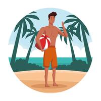 Jonge man op strand cartoon vector