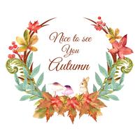 Herfst seizoen krans frame met bladeren en dieren. De kaarten van de herfstgroeten perfect voor druk, uitnodiging, malplaatje, het creatieve ontwerp van de waterverf vectorillustratie vector