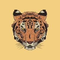 illustratie vectorafbeelding van tijger hoofd in gedetailleerde stijl met kleuren. vector gegraveerde afbeelding voor logo, label, behang of t-shirts.