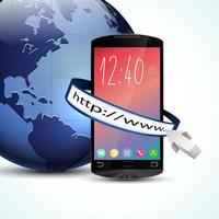 zwarte touchscreen smartphone met webbrowser en blue earth globe geïsoleerd op een witte achtergrond .vector illustratie vector