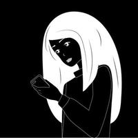 jonge vrouw huilt en lijdt. het meisje houdt een mobiele telefoon in haar hand. handgetekende stijl vector